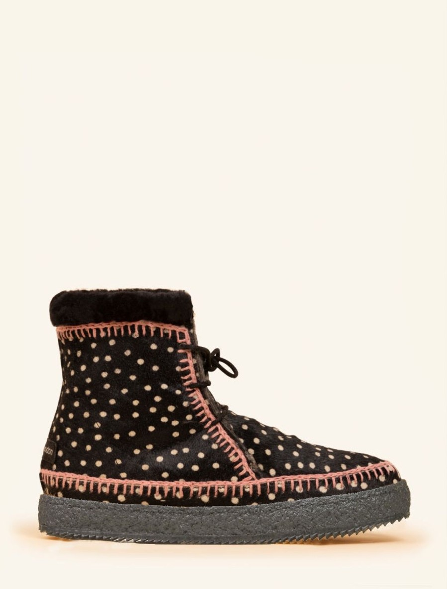 Shoes laidback london | Argo Crochet Lace Up Ankle Boot Black Cheetah