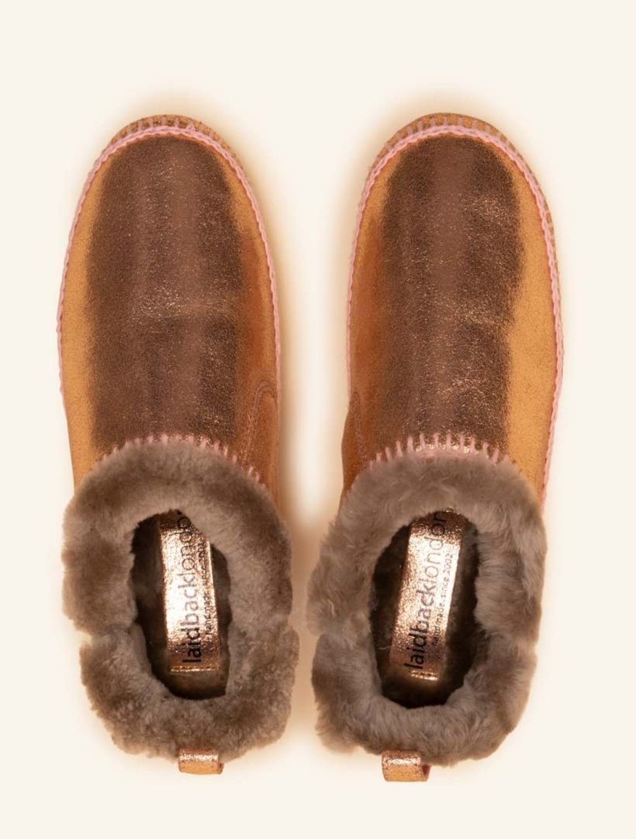 Shoes laidback london | Fuyu Crochet Sheepskin Slipper Boots Copper Shimmer