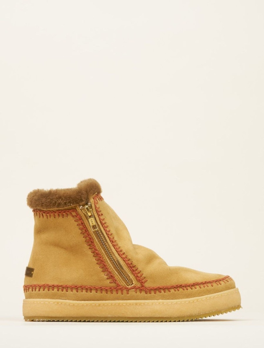 Shoes laidback london | Setsu Crochet Side Zip Ankle Boot Saffron Suede