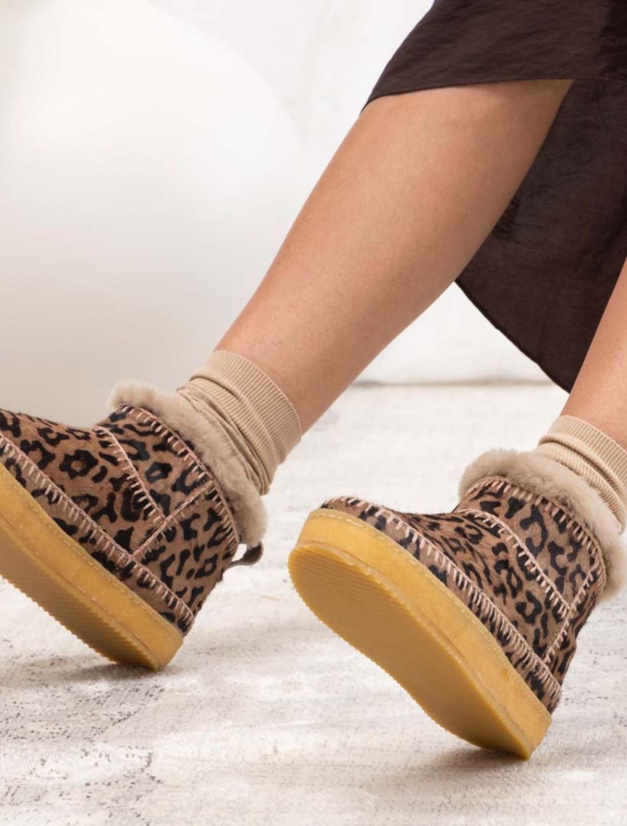 Shoes laidback london | Nyuki Crochet Pull On Ankle Boot Mocha Leopard