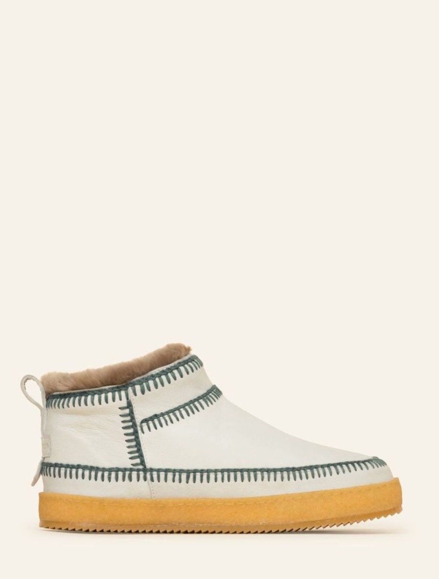 Shoes laidback london | Nyuki Low Crochet Ankle Boot White Leather Sage