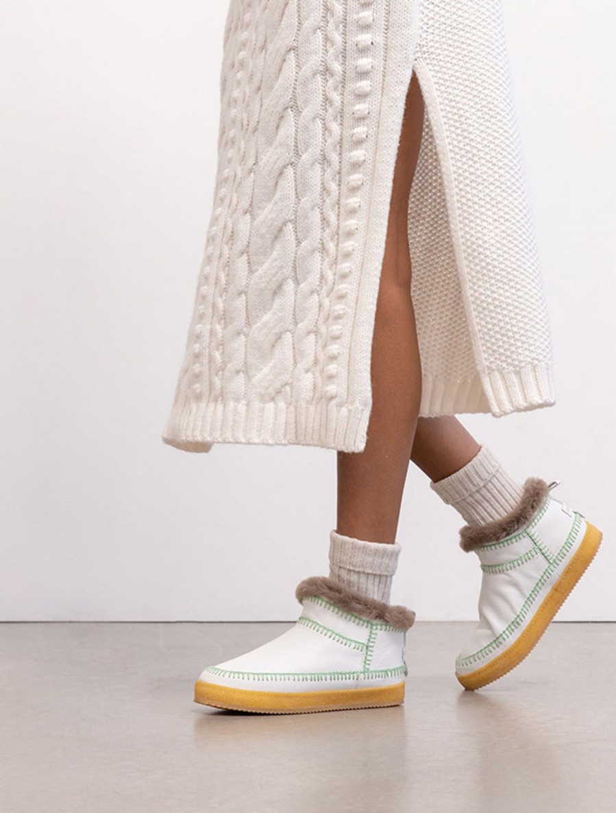 Shoes laidback london | Nyuki Low Crochet Ankle Boot White Leather Sage