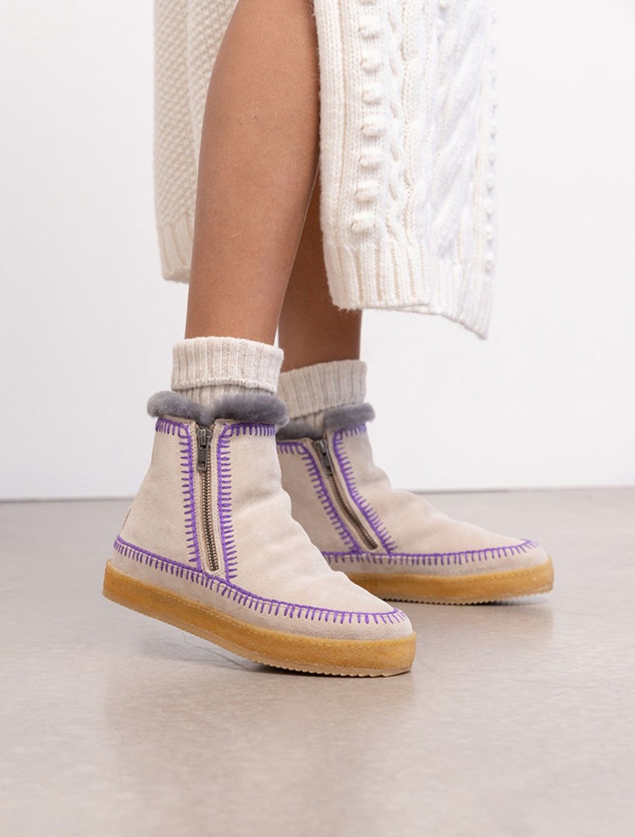 Shoes laidback london | Setsu Crochet Ankle Boot Sand Suede Plum