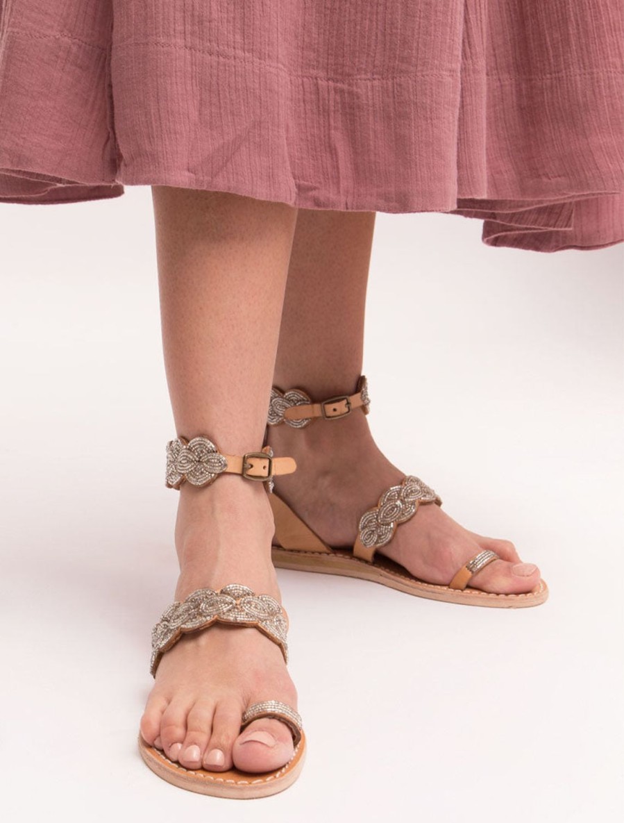 Sandals laidback london | Rumi Flat Ankle Strap Leather Sandal Silver