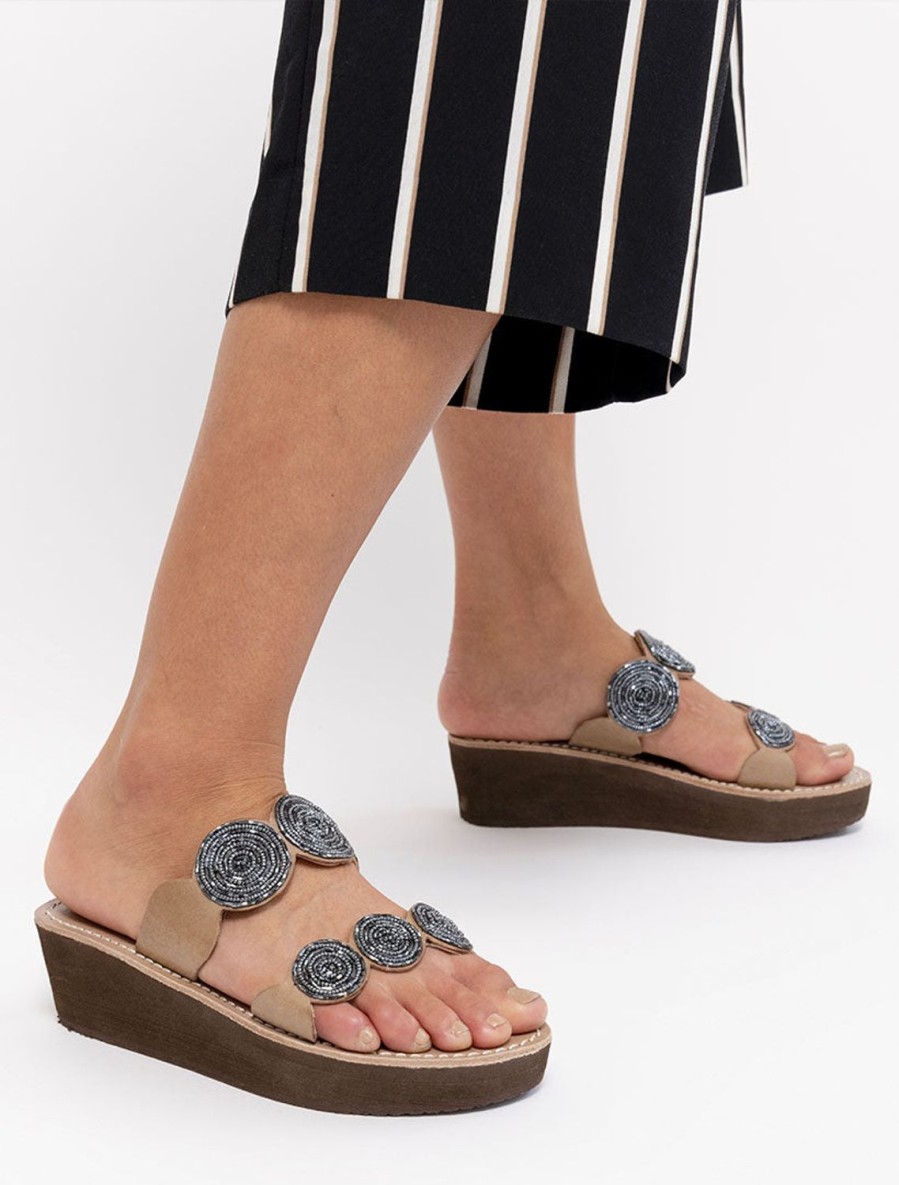 Sandals laidback london | Saani Wedge Leather Gun Metal