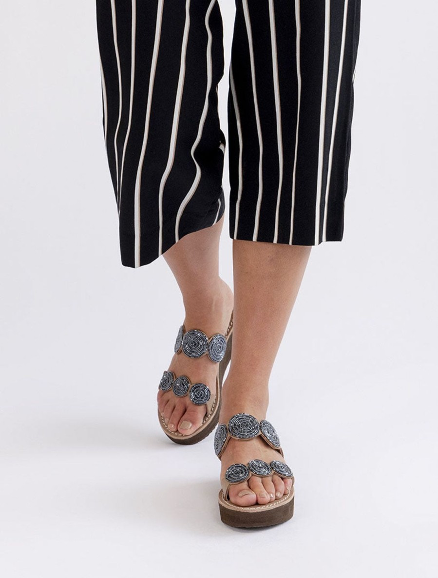 Sandals laidback london | Saani Wedge Leather Gun Metal