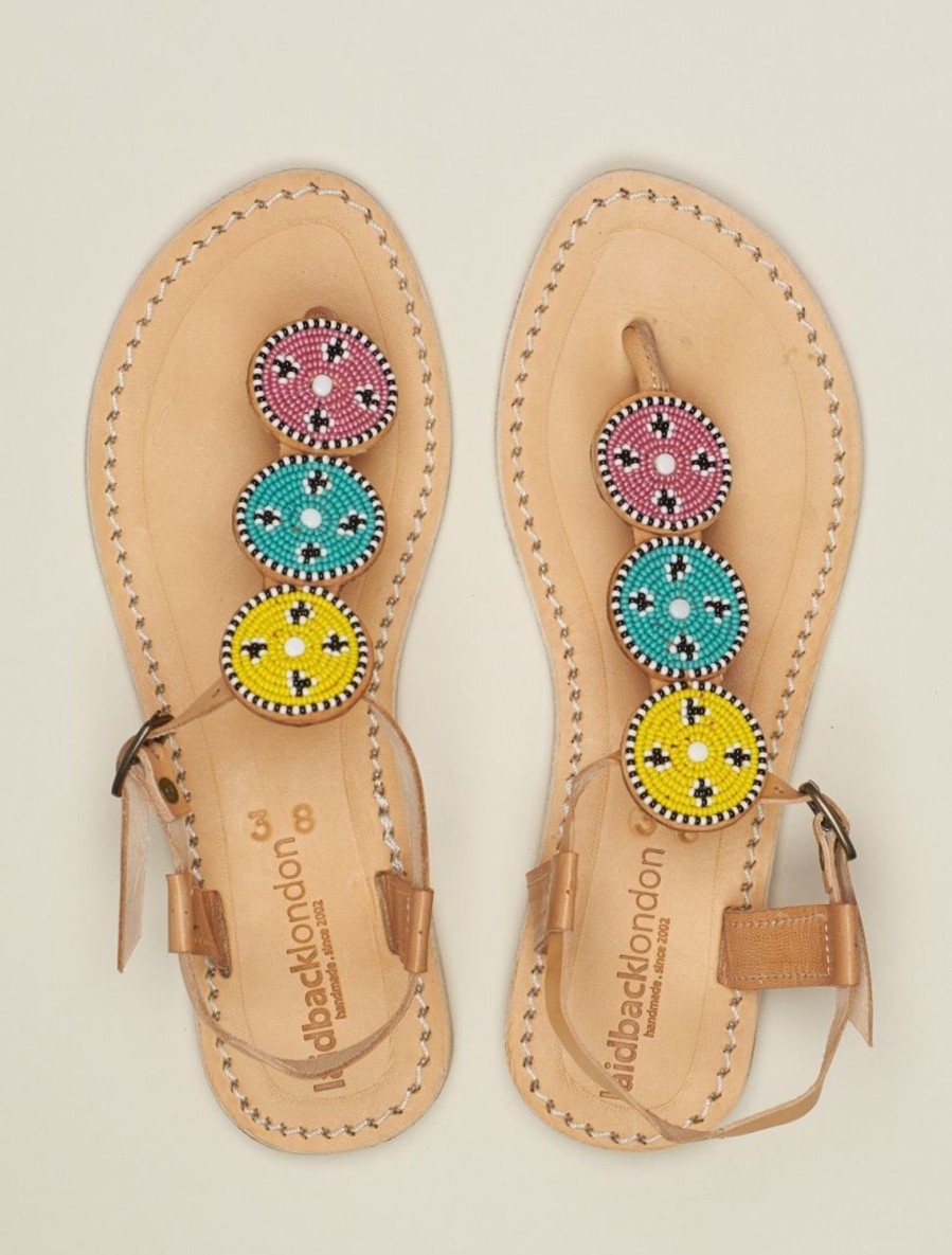 Sandals laidback london | Isko Flat Leather Sandal Red Mix Maasai