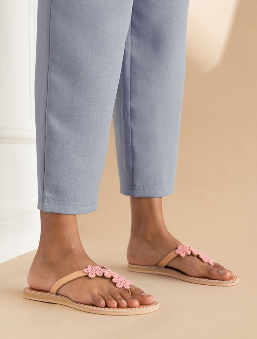 Sandals laidback london | Robyn Flat Light Brown Leather Baby Pink