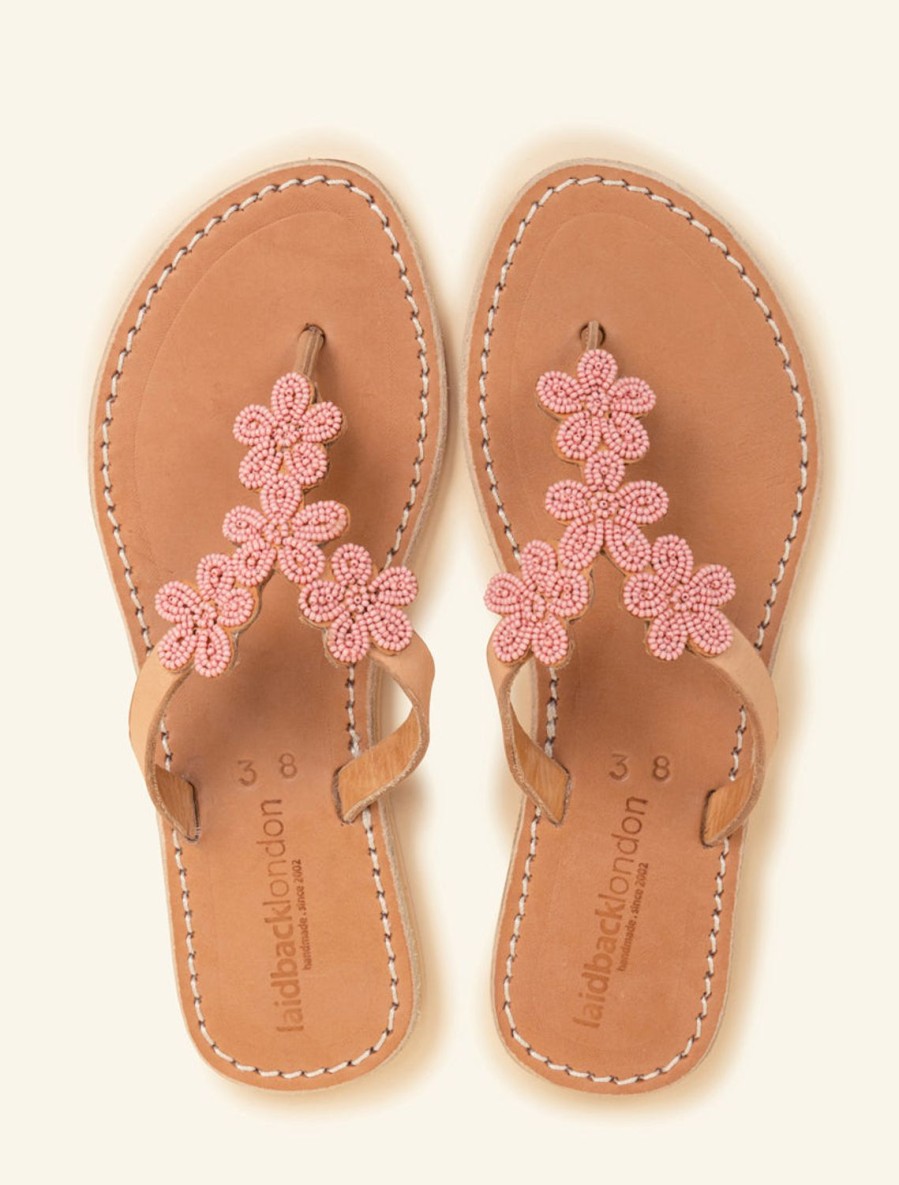 Sandals laidback london | Robyn Flat Light Brown Leather Baby Pink