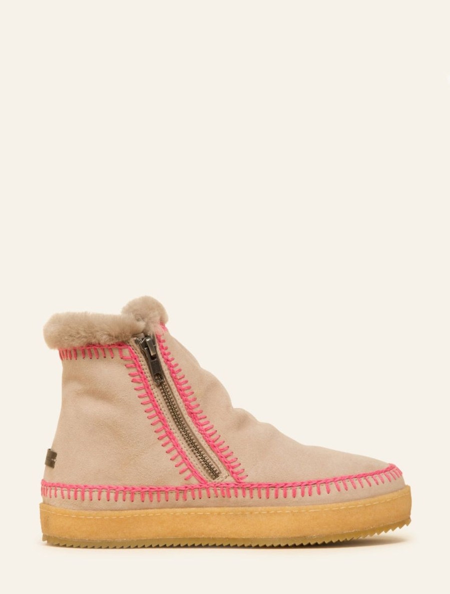 Shoes laidback london | Setsu Crochet Side Zip Ankle Boot Sand Suede Pink