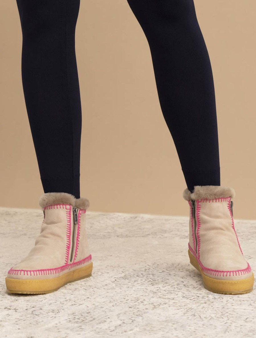 Shoes laidback london | Setsu Crochet Side Zip Ankle Boot Sand Suede Pink