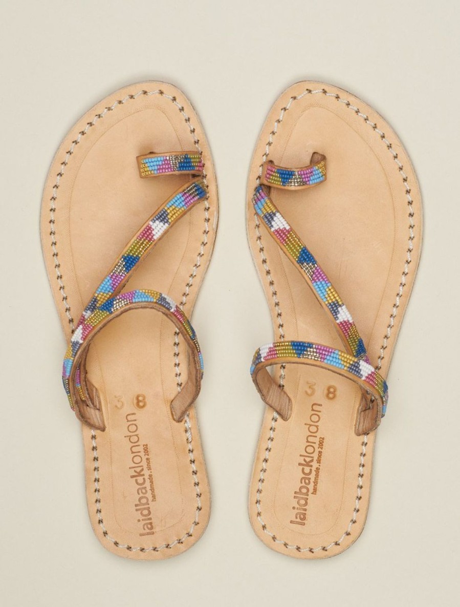 Sandals laidback london | Diani Flat Leather Sandal Retro