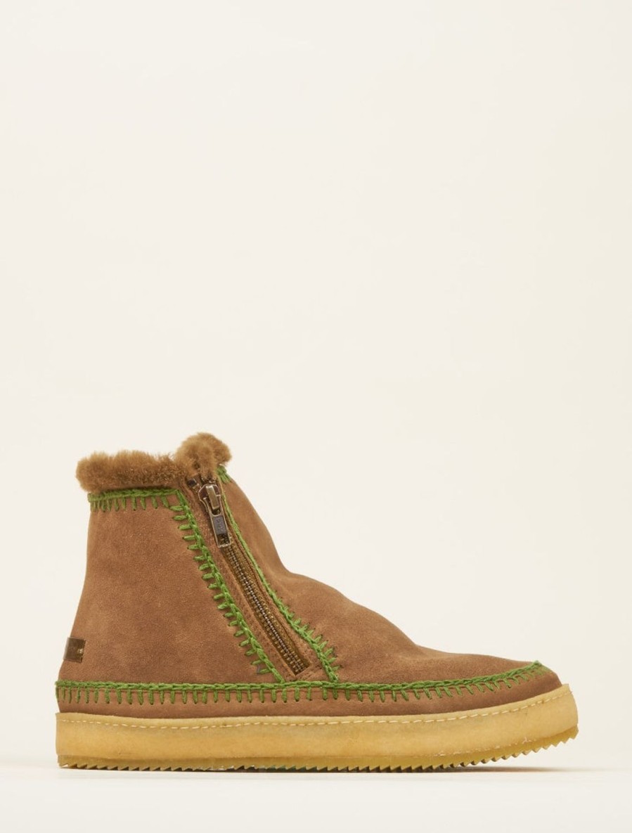 Shoes laidback london | Setsu Crochet Side Zip Ankle Boot Camel Suede Khaki