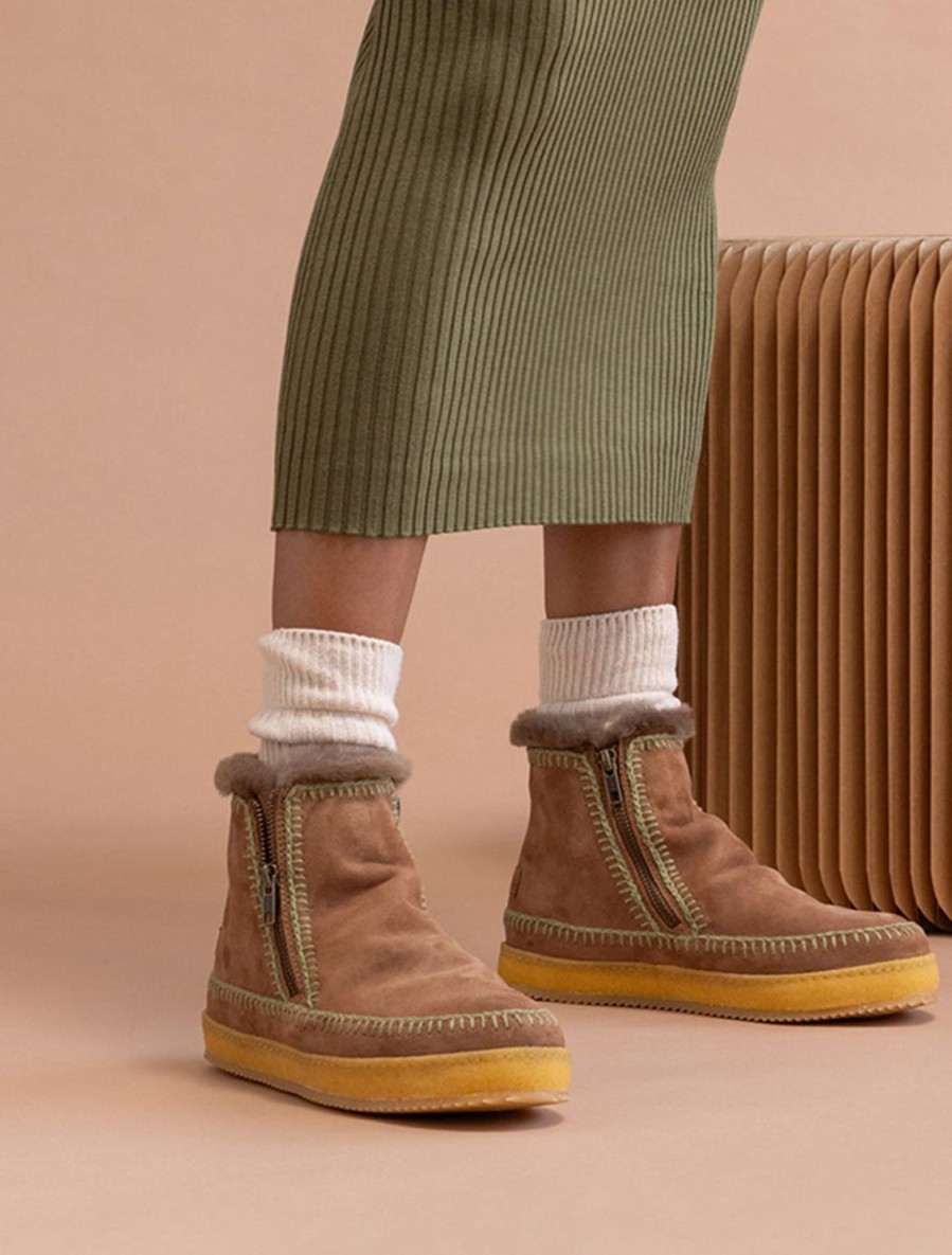 Shoes laidback london | Setsu Crochet Side Zip Ankle Boot Camel Suede Khaki