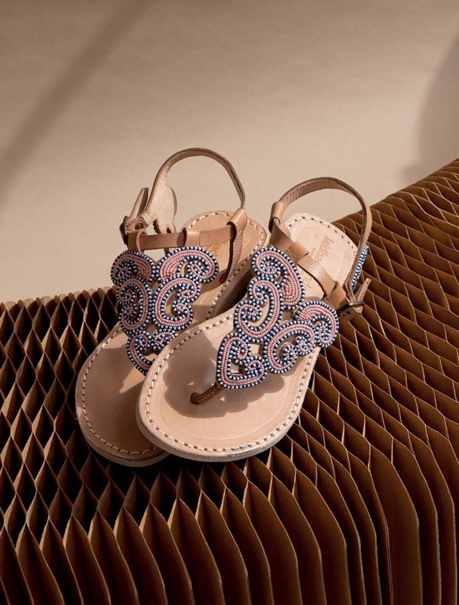 Sandals laidback london | Paisley Flat Light Brown Leather Baby Pink