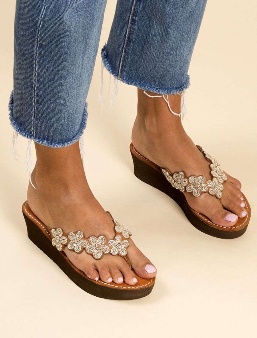 Sandals laidback london | Conley Wedge Light Brown Silver