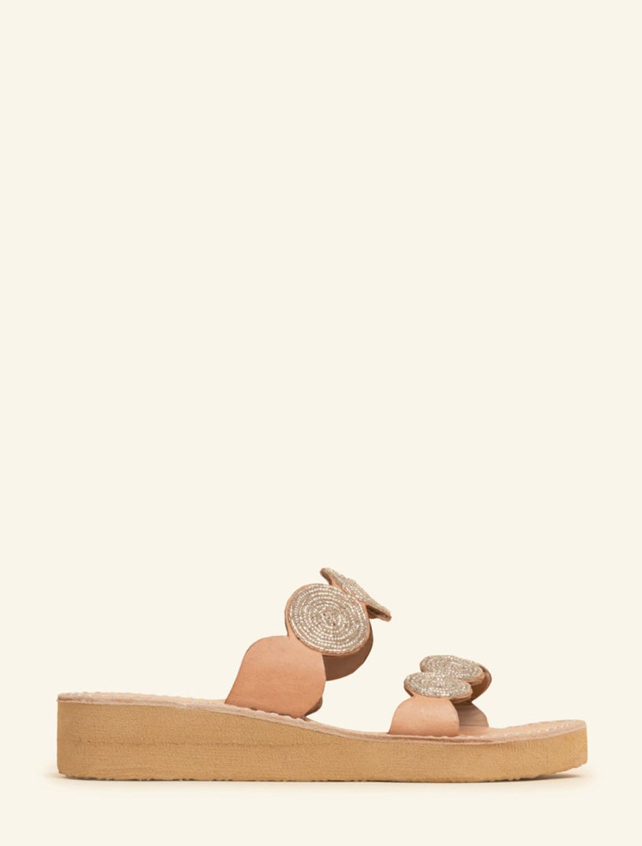 Sandals laidback london | Saani Eva Mid Wedge Light Brown Leather Silver