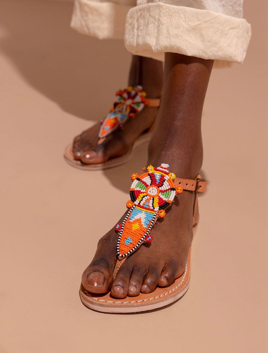 Sandals laidback london | Scar Flat Leather Sandal Tribal