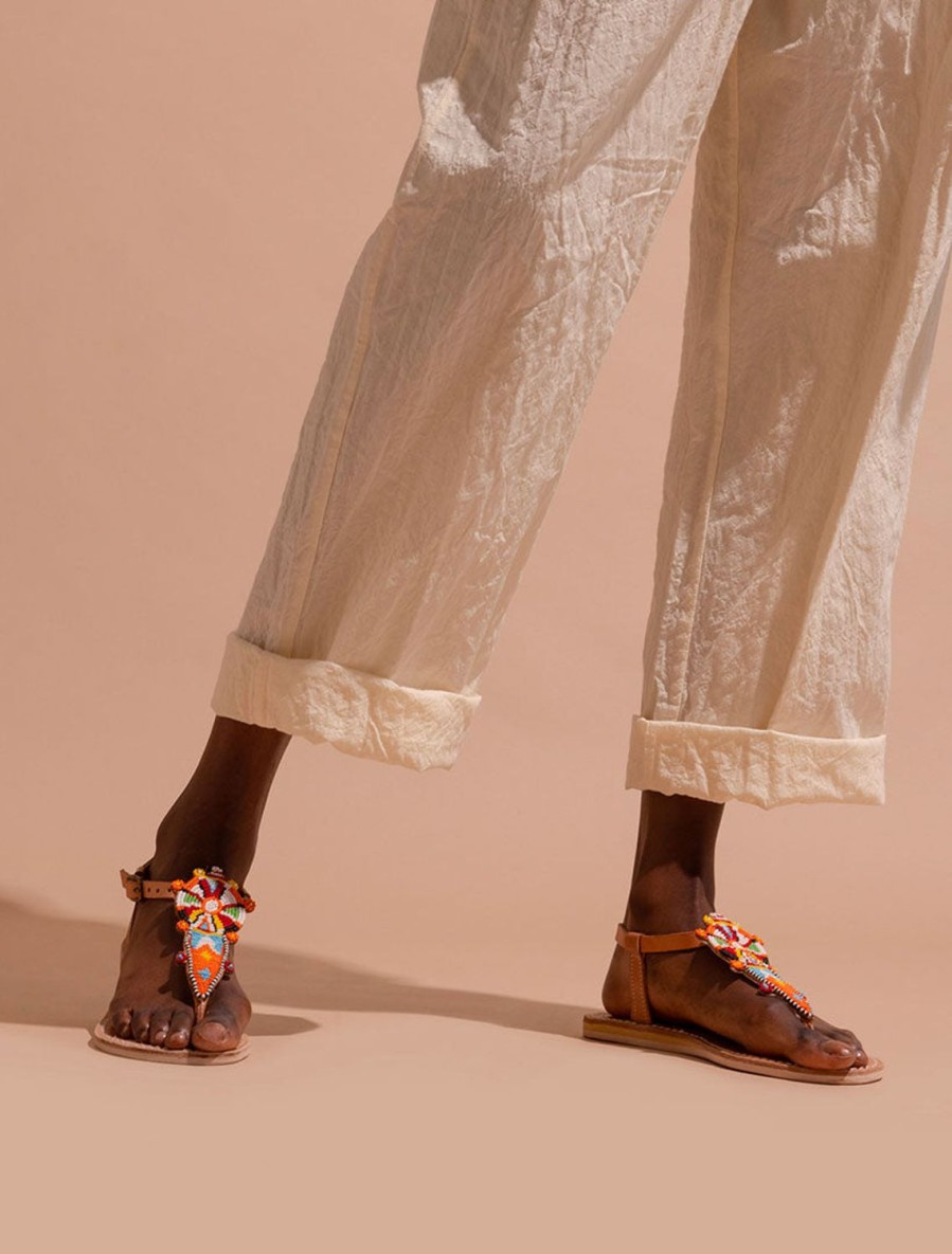 Sandals laidback london | Scar Flat Leather Sandal Tribal