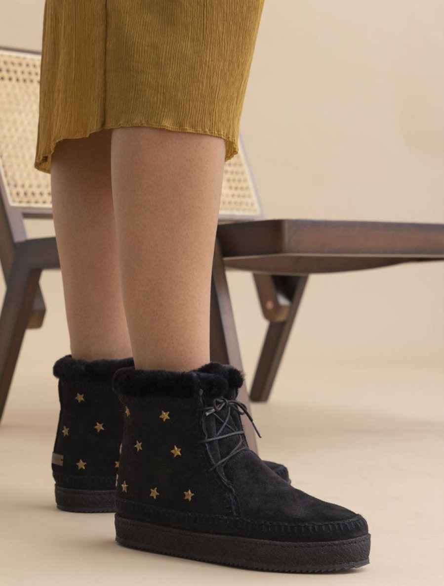 Shoes laidback london | Argo Stars Crochet Lace Up Ankle Boot Black Suede