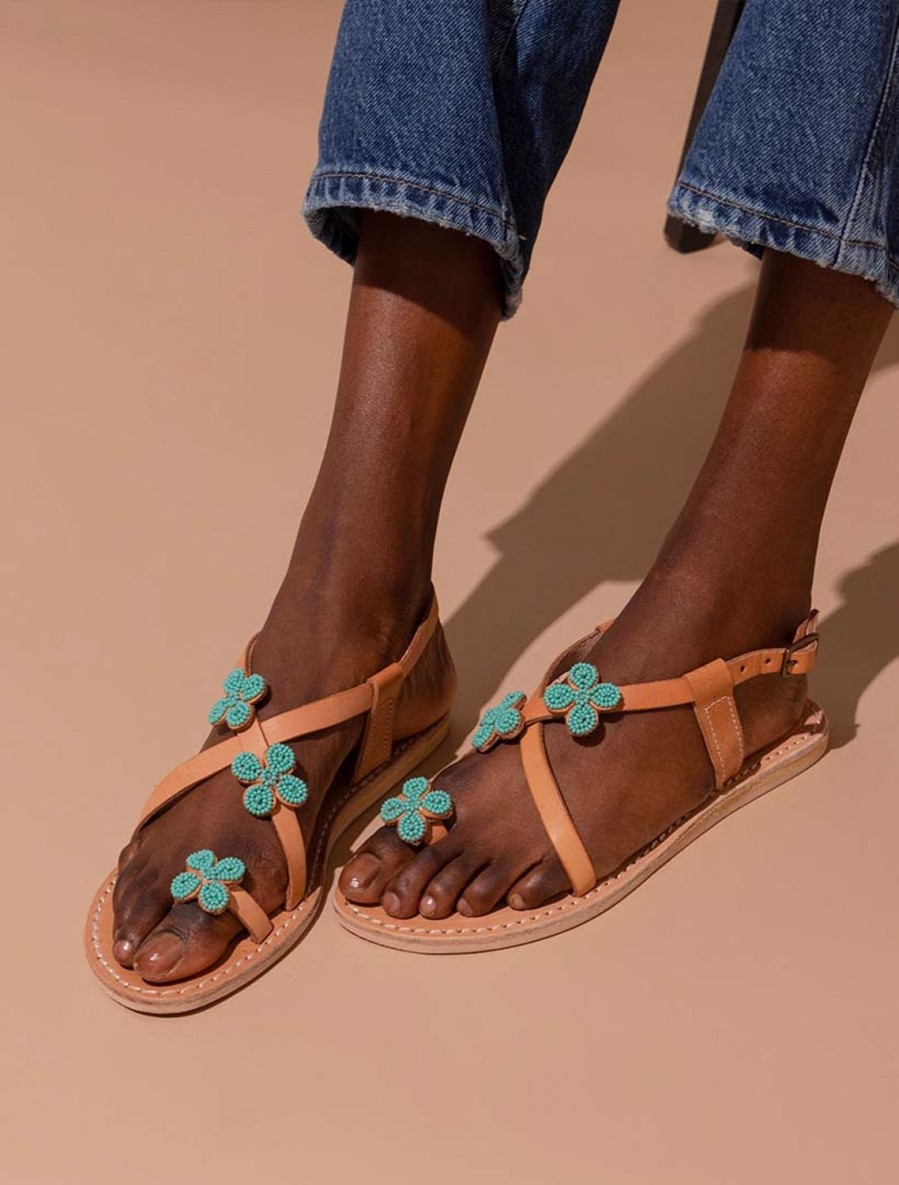 Sandals laidback london | Blyth Flat Leather Sandal Emerald