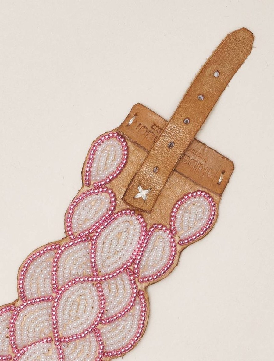 Accessories laidback london | Wave Leather Beaded Cuff Bracelet Pink Snow White