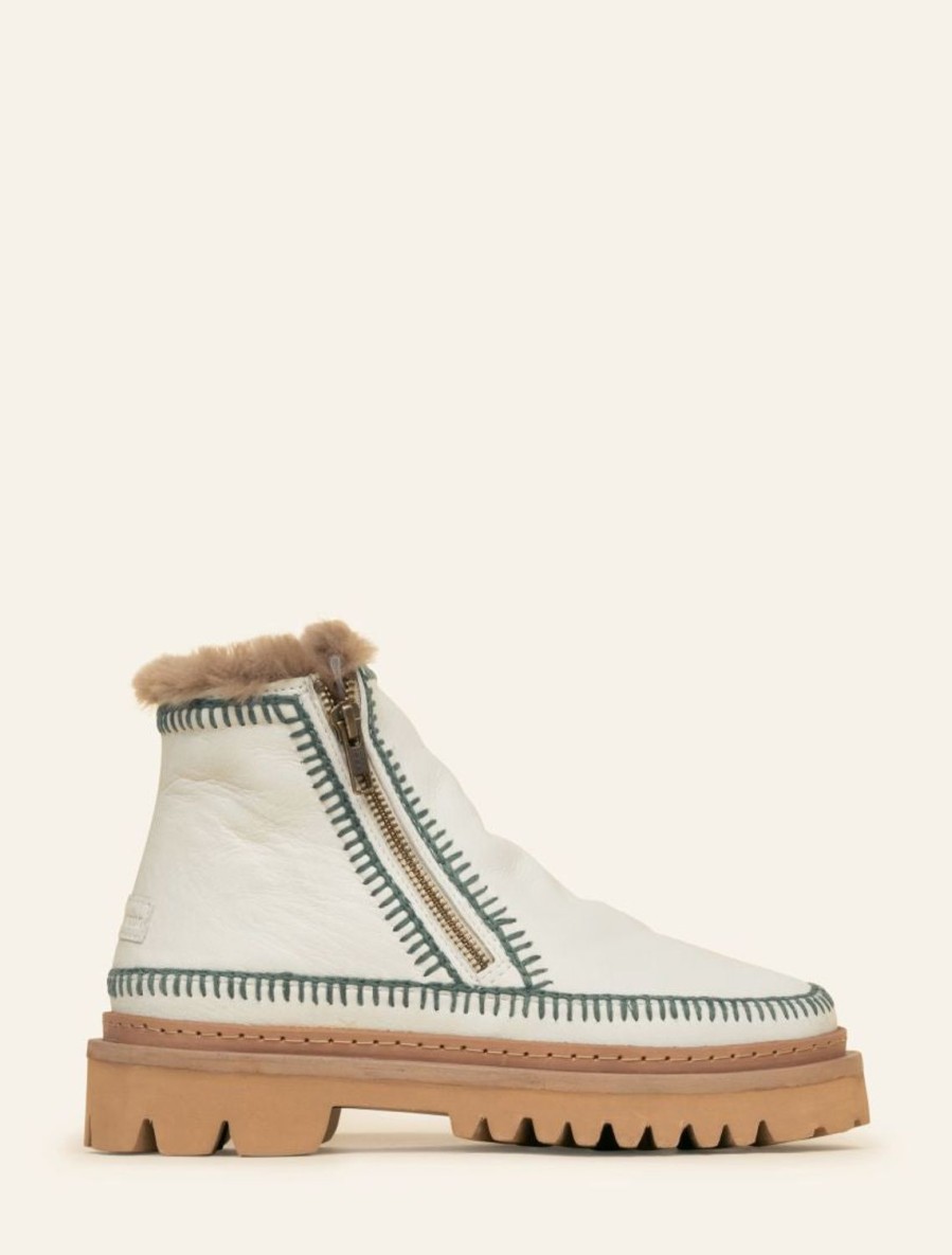 Shoes laidback london | Setsu 3.0. Crochet Ankle Boot White Leather Sage