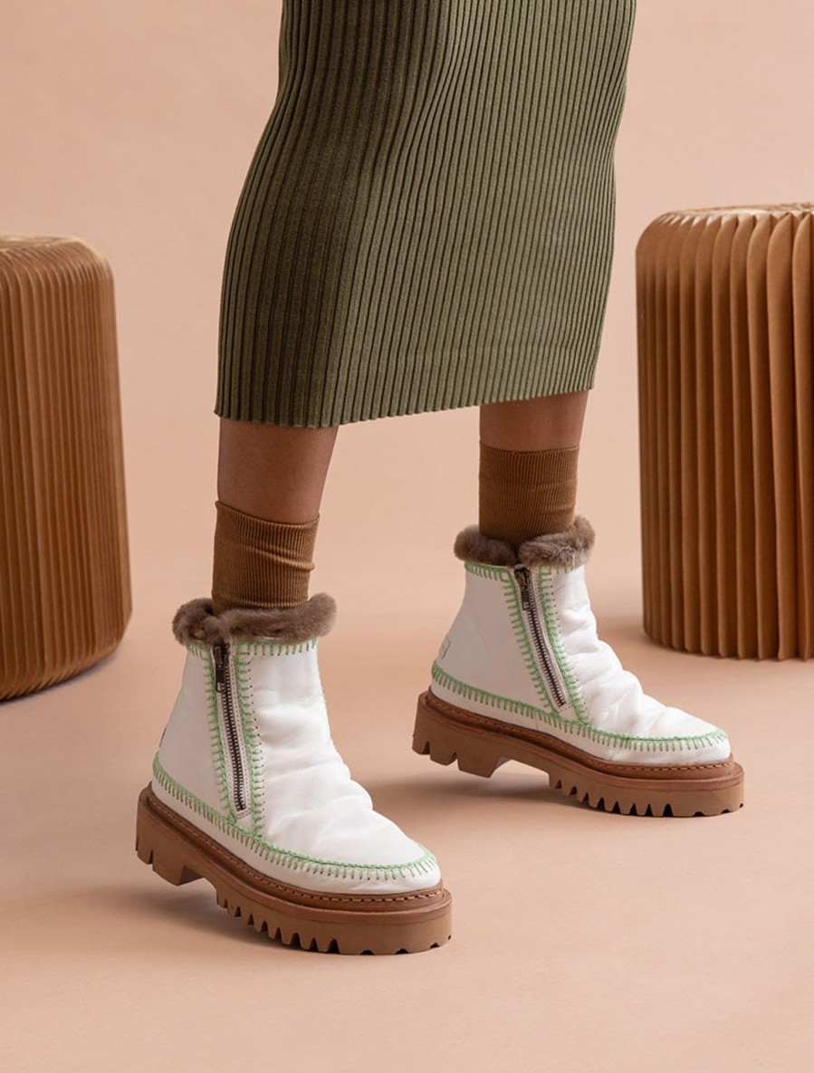 Shoes laidback london | Setsu 3.0. Crochet Ankle Boot White Leather Sage