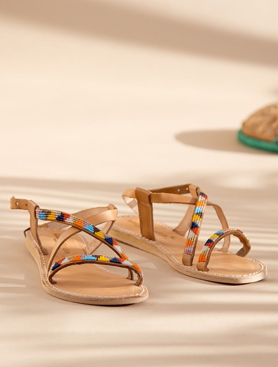 Sandals laidback london | Azari Flat Leather Sandal Tribal