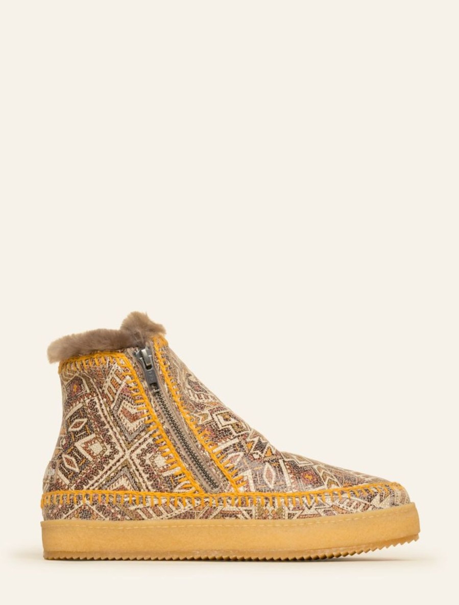 Shoes laidback london | Setsu Crochet Ankle Boot Aztec Brown Saffron