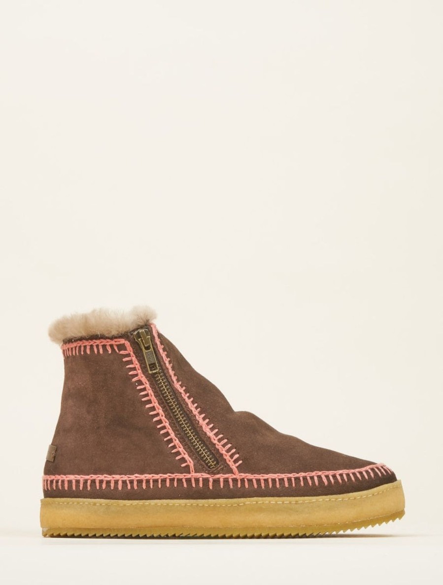 Shoes laidback london | Setsu Crochet Side Zip Ankle Boot Choc Suede