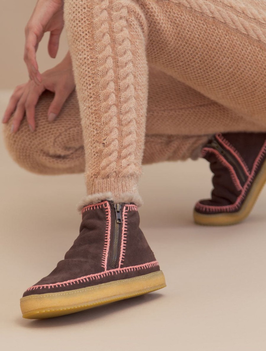 Shoes laidback london | Setsu Crochet Side Zip Ankle Boot Choc Suede