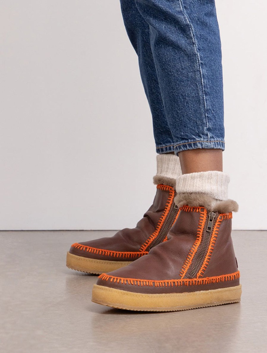 Shoes laidback london | Setsu Crochet Ankle Boot Cigaro Leather Orange