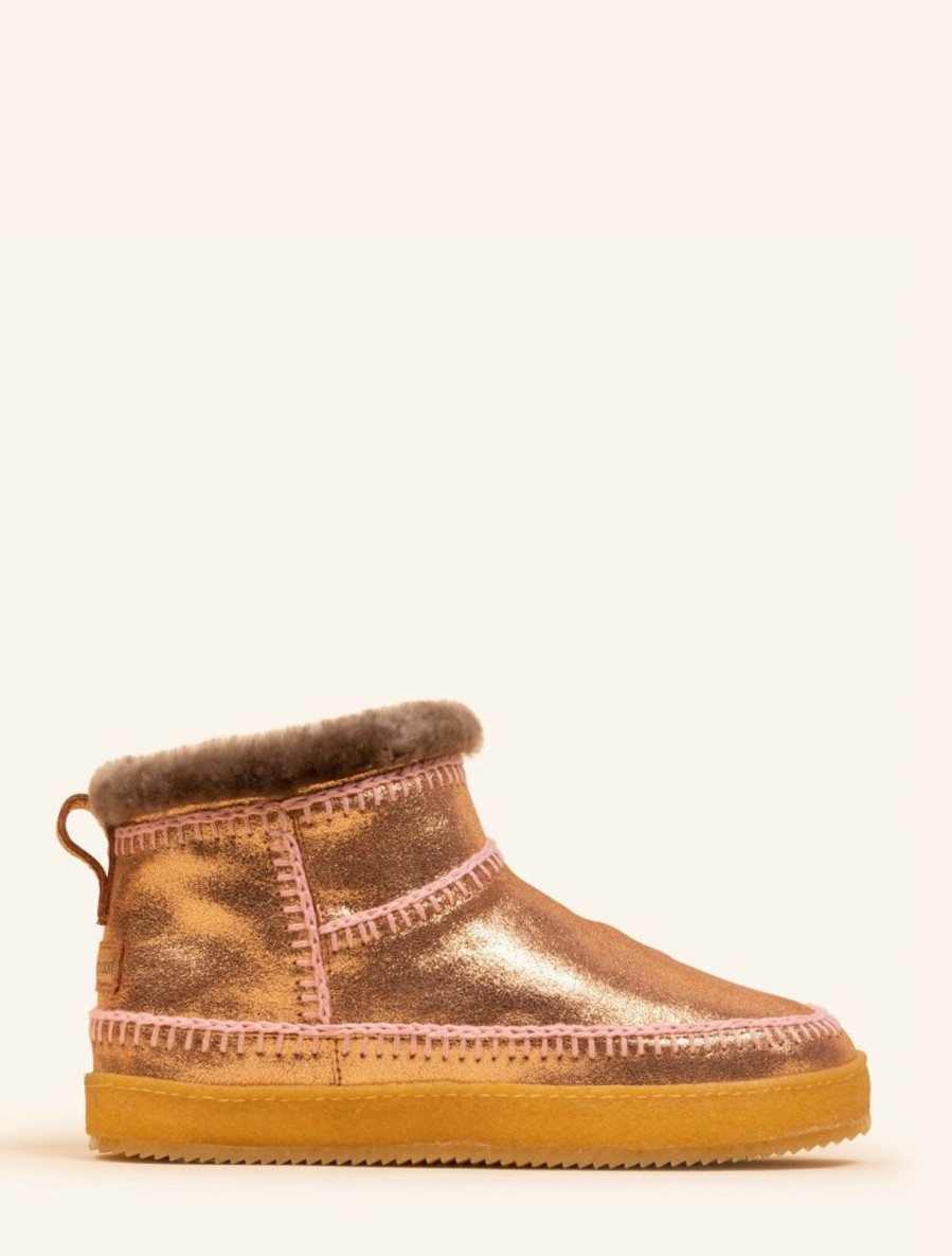 Shoes laidback london | Nyuki Crochet Pull On Ankle Boot Copper Shimmer