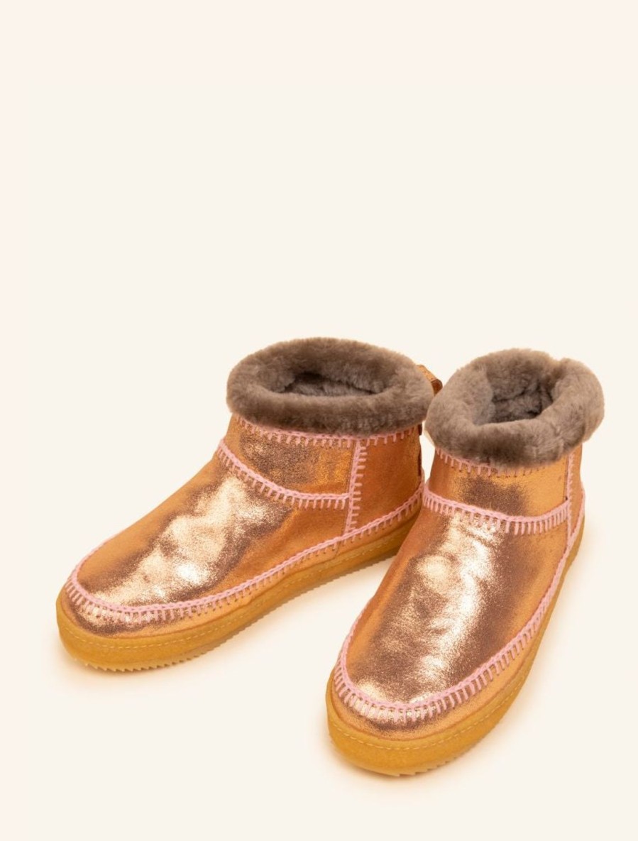 Shoes laidback london | Nyuki Crochet Pull On Ankle Boot Copper Shimmer