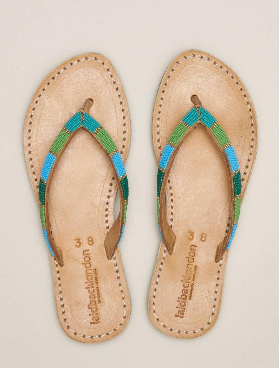 Sandals laidback london | Seri Ssg Leather Sandal Green Mix