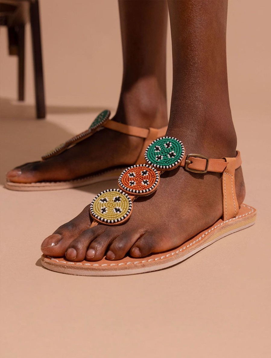 Sandals laidback london | Isko Flat Leather Sandal Emerald Mix Maasai