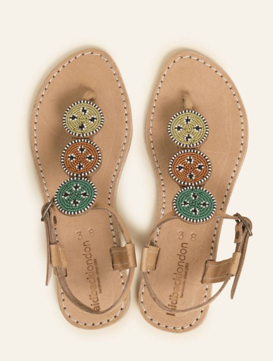 Sandals laidback london | Isko Flat Leather Sandal Emerald Mix Maasai