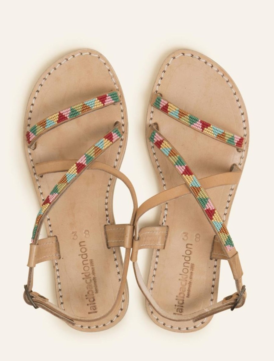 Sandals laidback london | Azari Flat Leather Sandal Emerald Mix