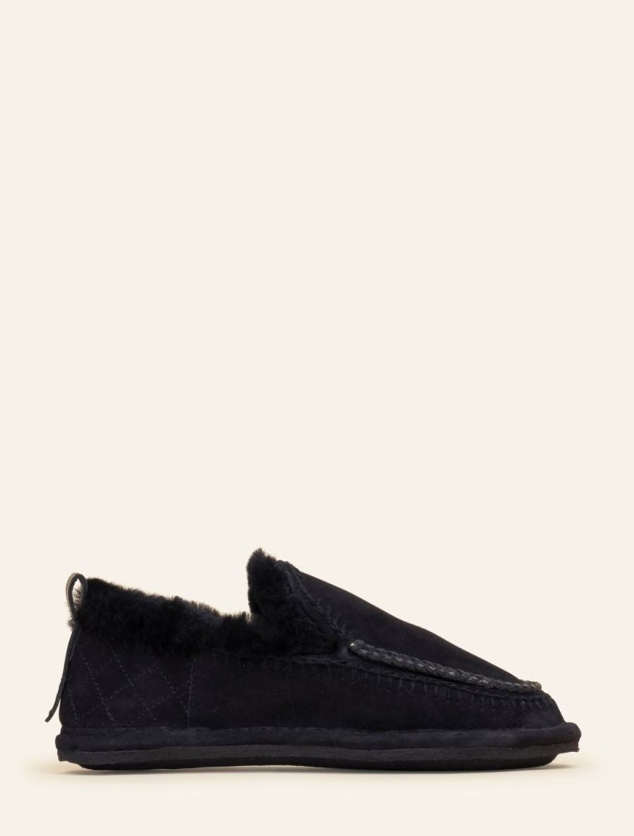 Shoes laidback london | Jude Crochet Sheepskin Slipper Black Suede Black