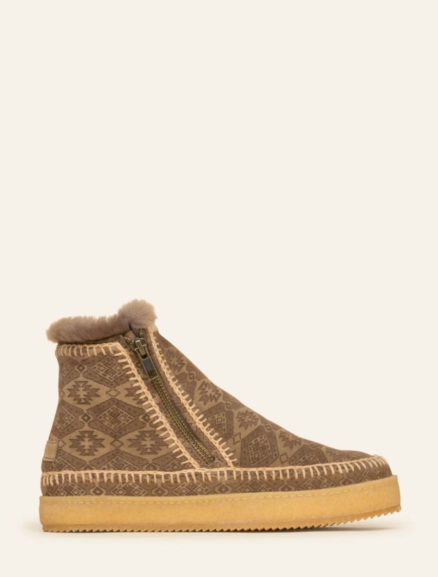 Shoes laidback london | Setsu Crochet Ankle Boot Khaki Embossed Beige