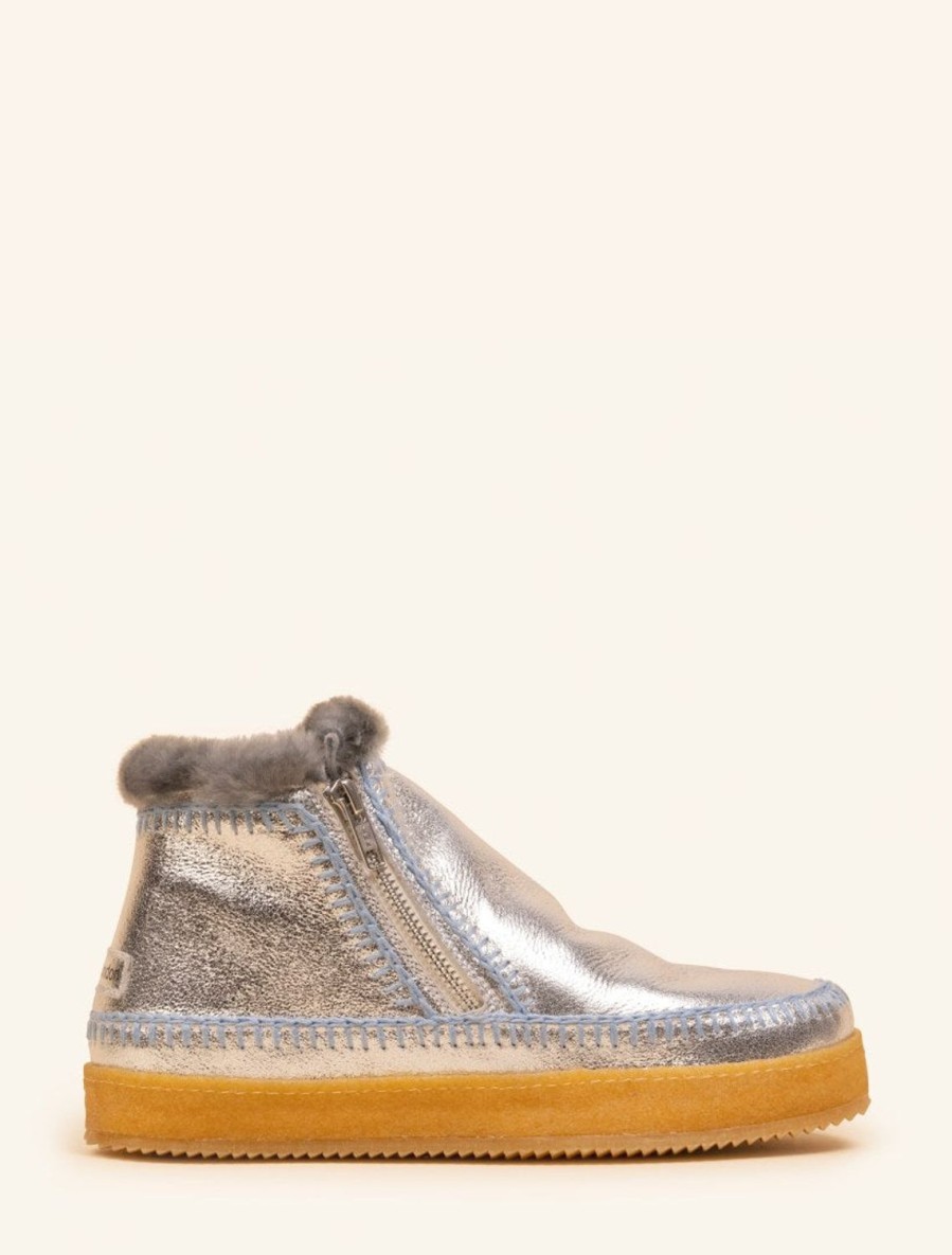 Shoes laidback london | Setsu Low Side Zip Ankle Boot Silver Shimmer