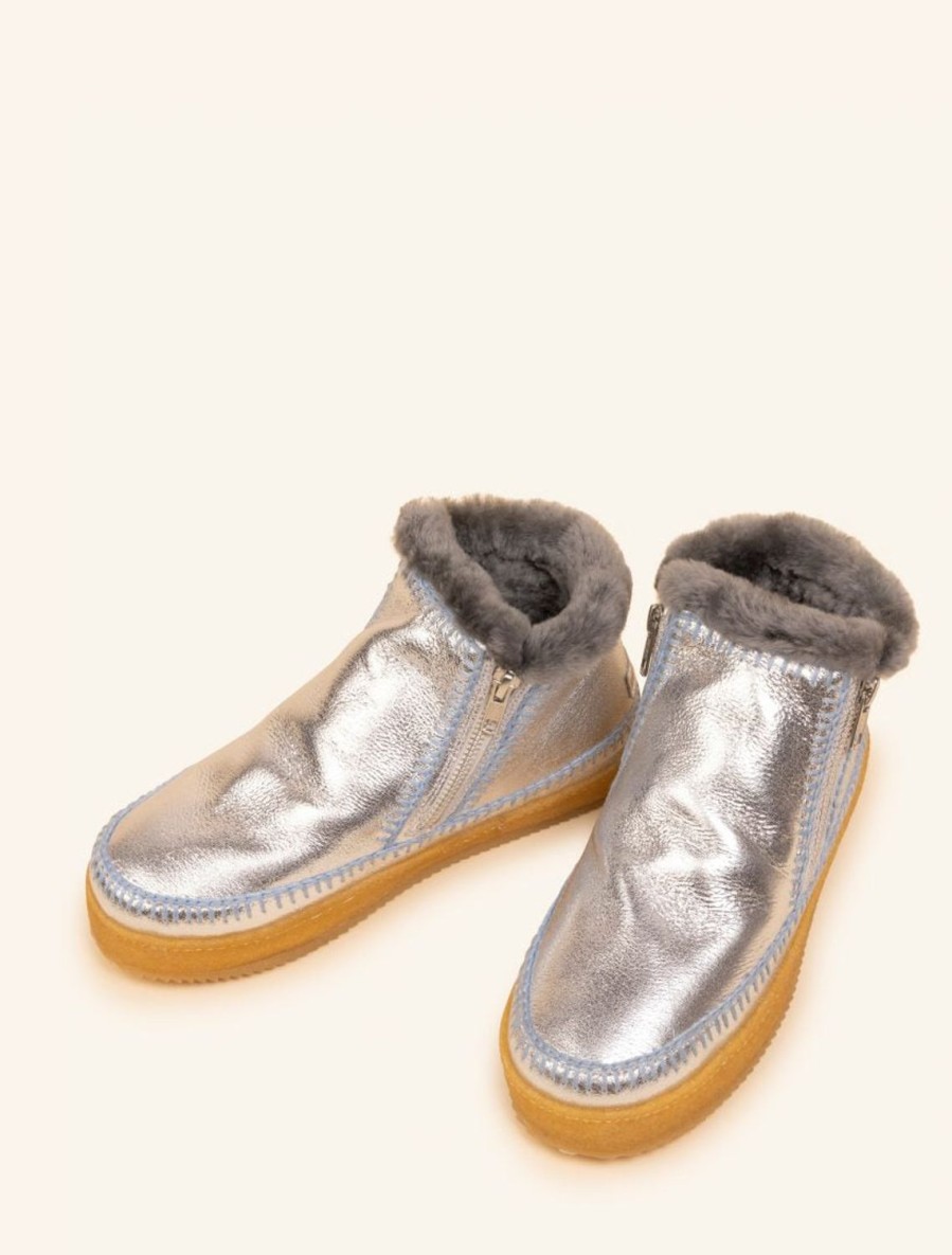 Shoes laidback london | Setsu Low Side Zip Ankle Boot Silver Shimmer