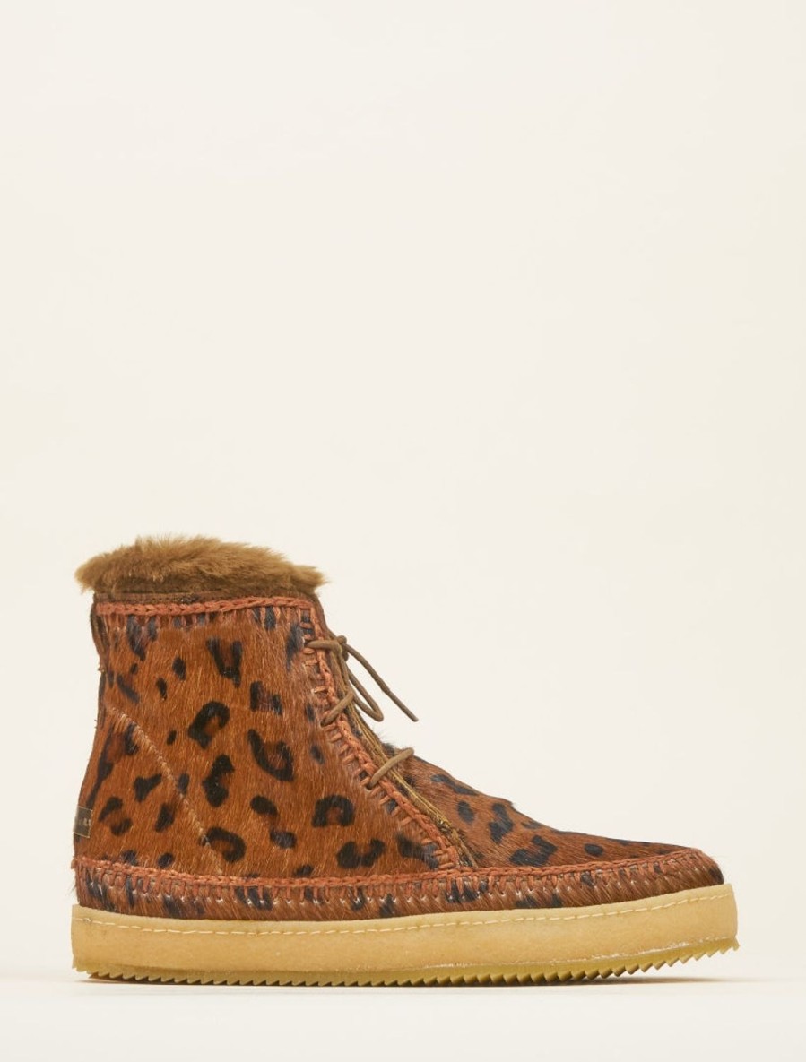 Shoes laidback london | Argo Crochet Lace Up Ankle Boot Leopard Brown