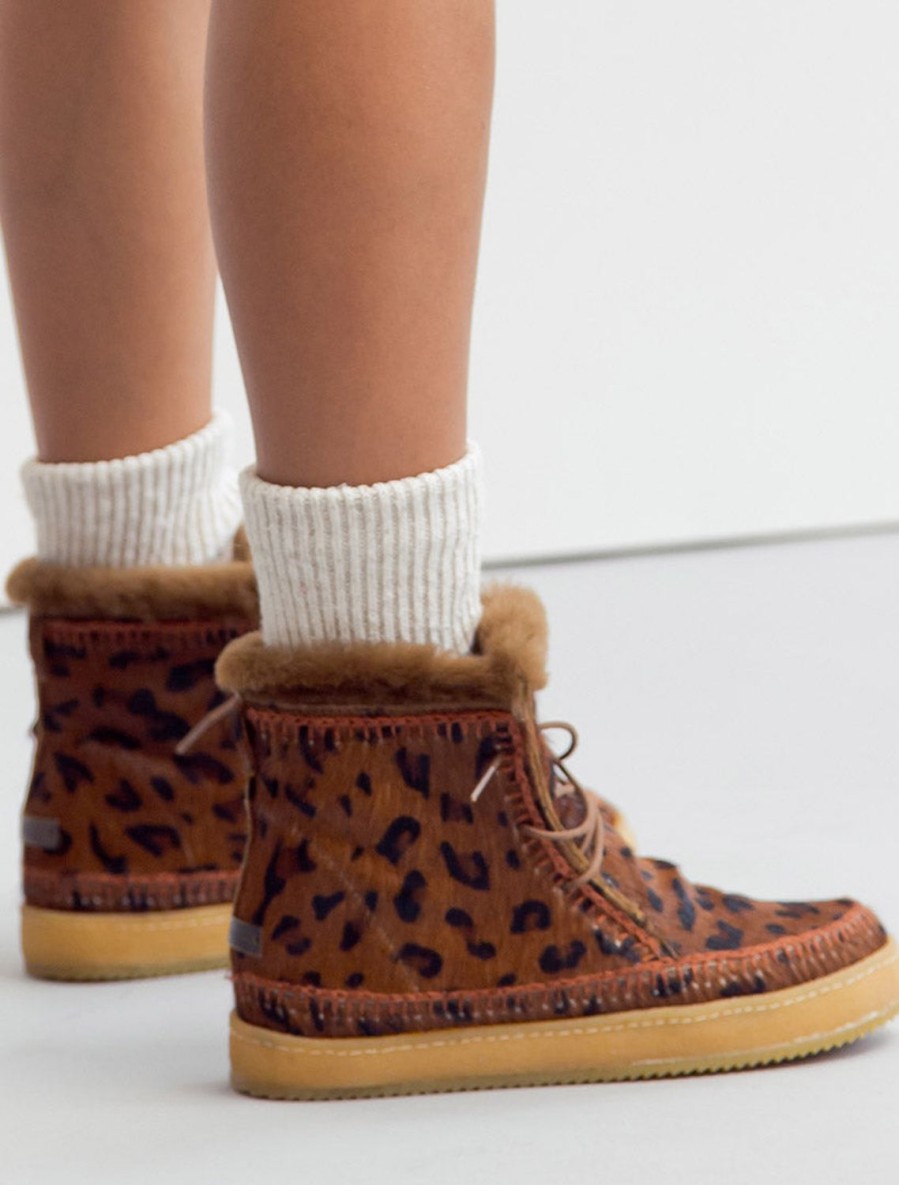 Shoes laidback london | Argo Crochet Lace Up Ankle Boot Leopard Brown