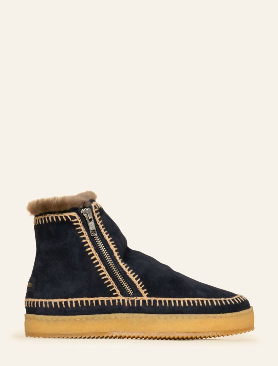 Shoes laidback london | Setsu Crochet Ankle Boot Navy Suede Beige