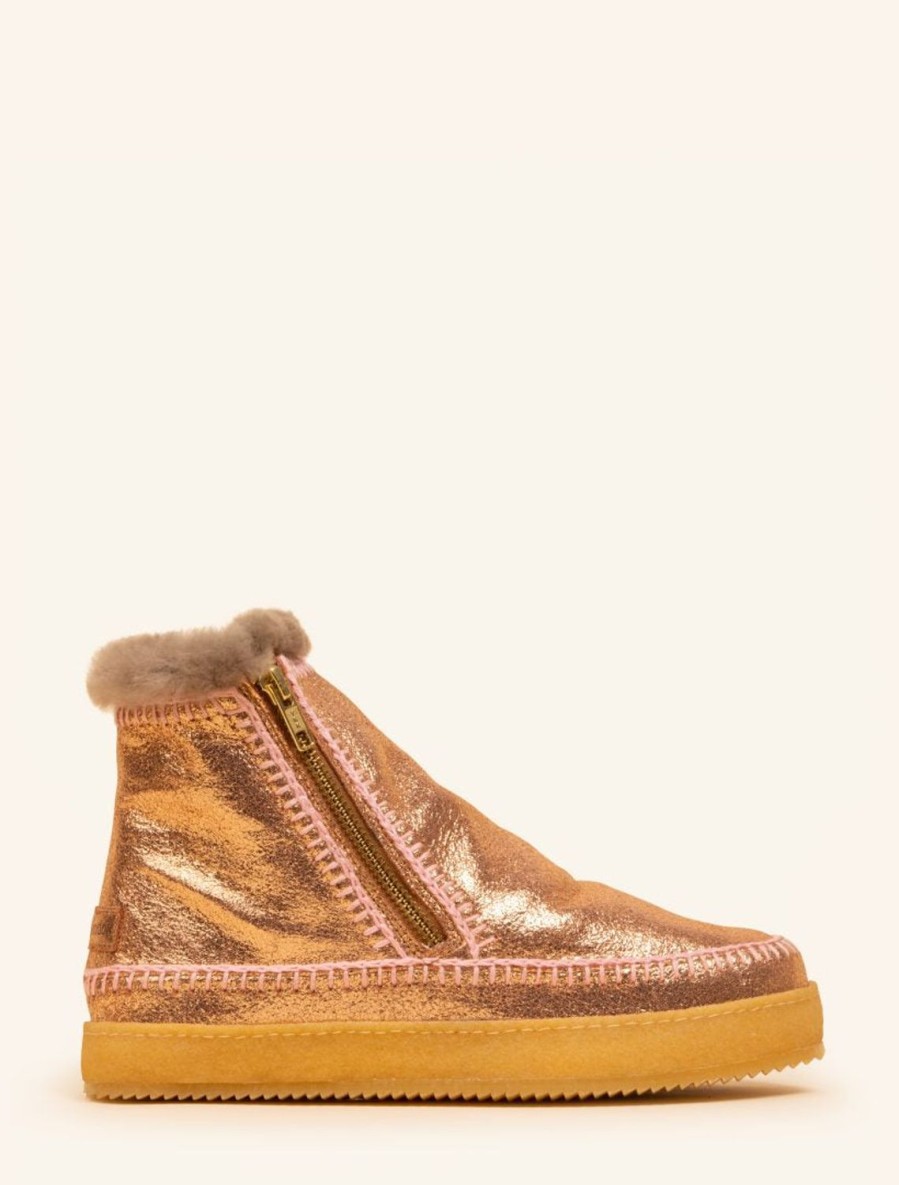 Shoes laidback london | Setsu Crochet Side Zip Ankle Boot Copper Shimmer