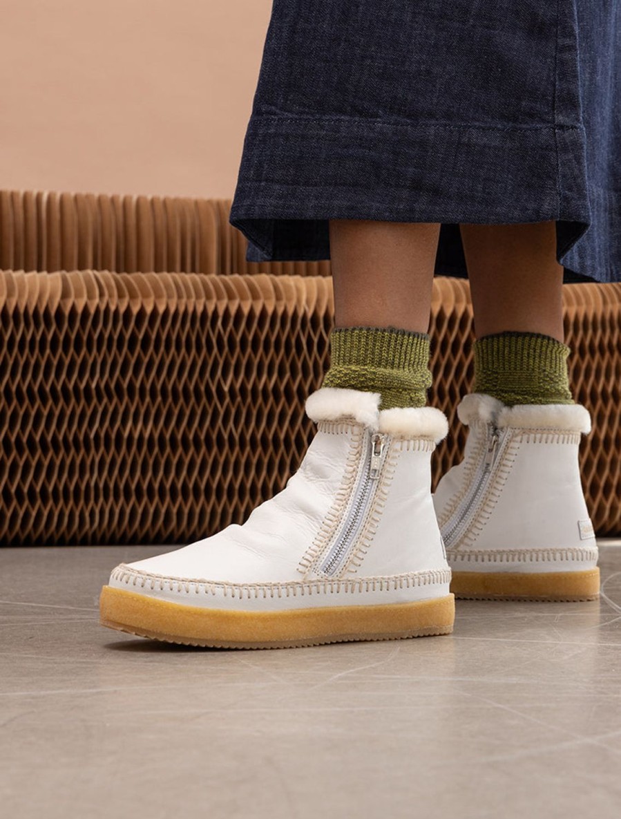 Shoes laidback london | Setsu Crochet Ankle Boot White Leather Natural