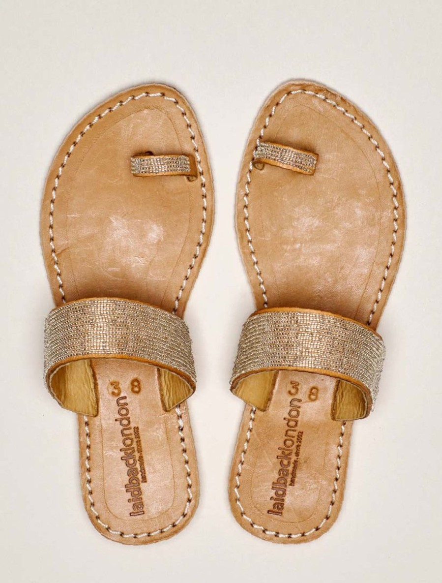 Sandals laidback london | Trent Flat Toe Loop Leather Sandal Silver