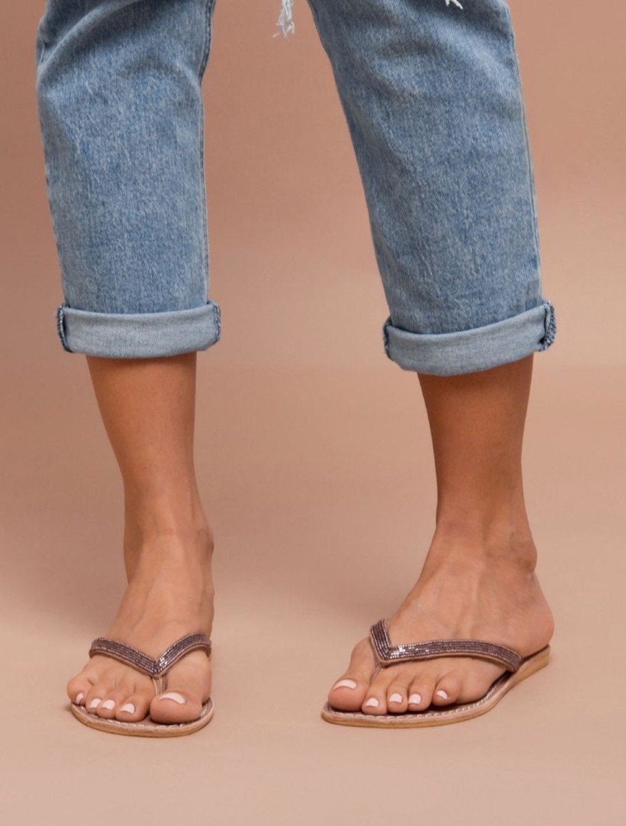 Sandals laidback london | Seri Flat Tan Silky Pink